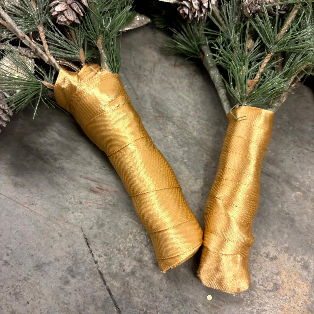 Set of 4 Winter Pine Floral Picks Gold Leaves Pinecones Holiday Christmas Decor